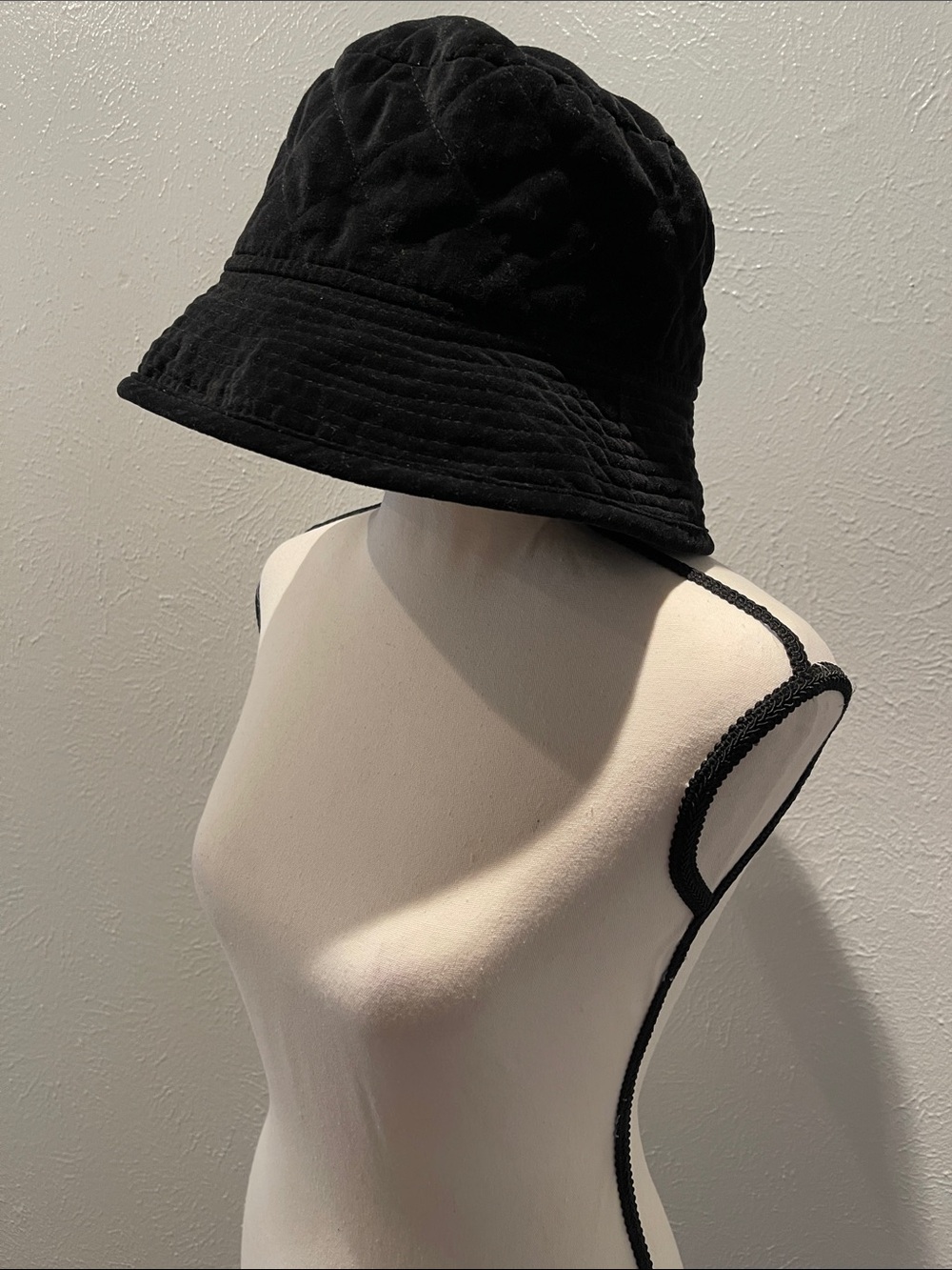Black Quilted Cotton Velvet Bucket Hat - Women Accessories